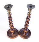 Antique English Barley Twist Candlesticks   A Pair  14  Tall  Great Color 