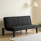 63  Modern Classic Faux Suede Futon Sofa Bed Black Adjustable Backrest Tufted