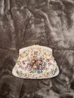 Vintage Ed B  Robinson Beaded Floral Kiss Lock Evening Bag W Chain Strap  White