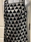 60s Mod Vintage Fredericks Black Silver Sequin Dress Party Gown Geometric Retro 