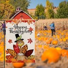 Happy Thanksgiving Garden Flags 12x18 Inch Turkey With Pumpkins Double Sided    