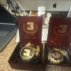 Gold Plated Yellow Gold Full Hunter Pocket Watch Quartz W  Chain   Box