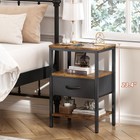 Nightstand Charging Station Bed Side Table Fabric Drawer 3tier Rustic Brown
