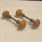 2 Bakelite Door Knob Sets W spindles - Butterscotch Yellow - Circa 1920 Vintage
