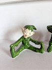 Set Of 3 Vintage 1950 S Era Christmas Pixie elf Made In Japan Green Shelf Sitter