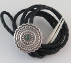 Sterling Silver   Turquoise Round Stamped Southwestern Concho Bolo Tie