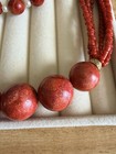 Vintage Lee Sands Ls Red Sponge Coral Multi Strand Necklace Pearl Bracelet Set
