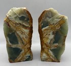 Vintage Green Onyx Bookends Natural Edge Green Brown Cream