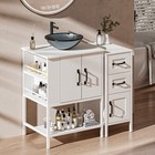 36  Bathroom Vanity With Sink Open Shelves And 3 Storage Drawers Side Cabinet