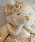 2001 Dan Dee Holiday White Bear Gold Dress Hat Plush Stuffed Animal Christmas