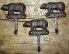 Cast Iron Antique Style Bear Towel Coat Hooks Hat Hook Key Rack Hunting Camp 