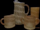 Mcm 1950   s Retro Spaghetti String Green Pitcher Creamer Sugar   Yellow Tumbler  