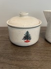 Folk Craft Holiday Homecoming Creamer   Sugar Set Stoneware Red Green White