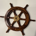 Nautical Wooden Ship Steering Wheel Pirate Decor Wood Brass Wall 19    Vntge  Boat