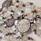 Vintage Italy Silver Tone Aurora Borealis Faceted Crystal Bead Rosary Our Lady