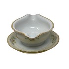 Vintage Floral Design Gravy Boat With Gold Trim And Attached Saucer Japan