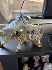 Ceramic 4    Tall Blue Jay Bird Feeding Her Young Figurine