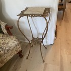 Antique Victorian Ornate Cast Metal Brass Fern Plant Stand W marble Top Beauty 