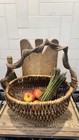 Vintage Boho Rustic Harvesting Gathering Basket Twisted Vine Handle Woven Wicker