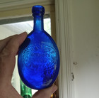 Rare Cobalt Wharton s 1850 Chestnut Grove Whiskey Teardrop Pocket Flask Nice 