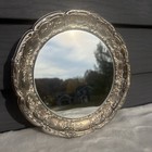 Vtg Silver Plated Vanity Mirror Plate Tray Floral Ornate Hong Kong 8 25    Round