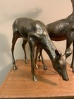 Vintage Large 14 Inch Brass Deer Sculpture Pair Buck Doe White Tail Detailed