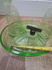 Vintage Uranium Glass Vanity Set 2 Perfume Bottles Powder Jar Tray Uv Green Glow