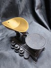 Vintage Small Mini Cast Iron Balance Scale With Weights