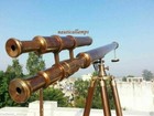 Marine Antique Navy Brass Double Barrel telescope 39  With Wooden Tripod Stand