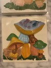 Vtg Mcm Ceramic Mushroom 5  Square Wall Hangings 1970s Decor Set Of 4