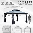 Domi 10x12ft Metal Frame Gazebo wood Grain Resin Roof With Curtain netting gray