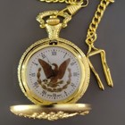 Gold Tone Eagle Full Hunter Pocket Watch Quartz White Roman Dial Chain