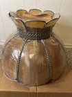 Vtg Nib Sealed Tulip Amber Swag Stained Slag Glass Hanging Lamp Shade Nos 18   