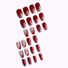 Valentines Red 24 Pcs Coffin Shape Fake Nail Tips Kit - Full Cover Acrylic Nails
