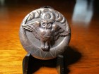 Vintage Antique French White  owl On Crescent Moon  Metal Picture Button