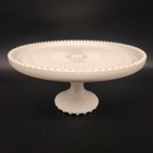 Vtg Jeanette Pink Milk Glass Footed Cake Stand Pedestal Bead Edge 10 w Plate