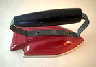 Vintage Child s Metal Clothes Iron Toy Red Blue Handle Small Usa 6 5  X 3 25 