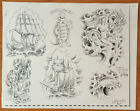 Set Of 8 1984 Greg Irons Traditional Vintage Tattoo Flash Production Sheets A-h