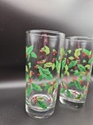 Set Of Two Vintage Holly Plant And Berry Drinking Glasses 12 Oz Tall Christmas