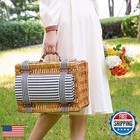 Wicker Picnic Basket For 2  Willow Hamper Basket With Large Insulated Cooler 