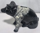 Antique Cast Iron Black white Piggy Bank 7  Long