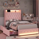 Girls Pink Twin Bed Frame With Storage Drawers   Led Light Cama Para Ni  a Rosa