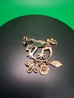 Crystal Rhinestone Frog Dangle Brooch Pin  Metal With Green Eyes