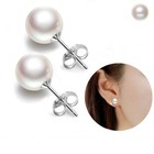Women 925 Sterling Silver Earrings Deluxe Elegant Simple Natural Pearl Stud 0189