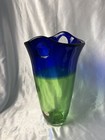 Vintage 14    Large Mouth Blown Art Glass Vase Cobalt Blue-green Crystal Poland
