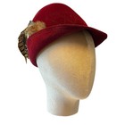 Rare Vintage Burgundy Alpine Hat Genuine Feather Accent   Euc Made In Austria