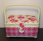 Fabric Covered Sewing Basket Craft Box Rose Garden