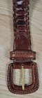 Vintage Women   s Wide Linked Leather Belt Brown Leather Buckle Size Medium 