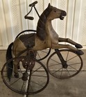 Unique Antique Wooden Horse Velocipede Carved Body real Horse Hair reproduction