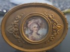 Antique French Ormolu Bronze Oval Vanity Box  W  Hand-painted Lady Portrait